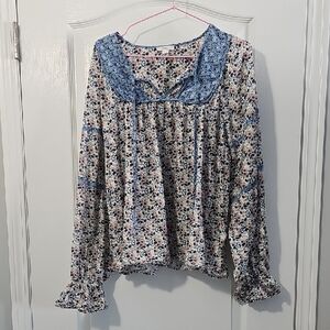 ILIA Blue and White Floral Blouse